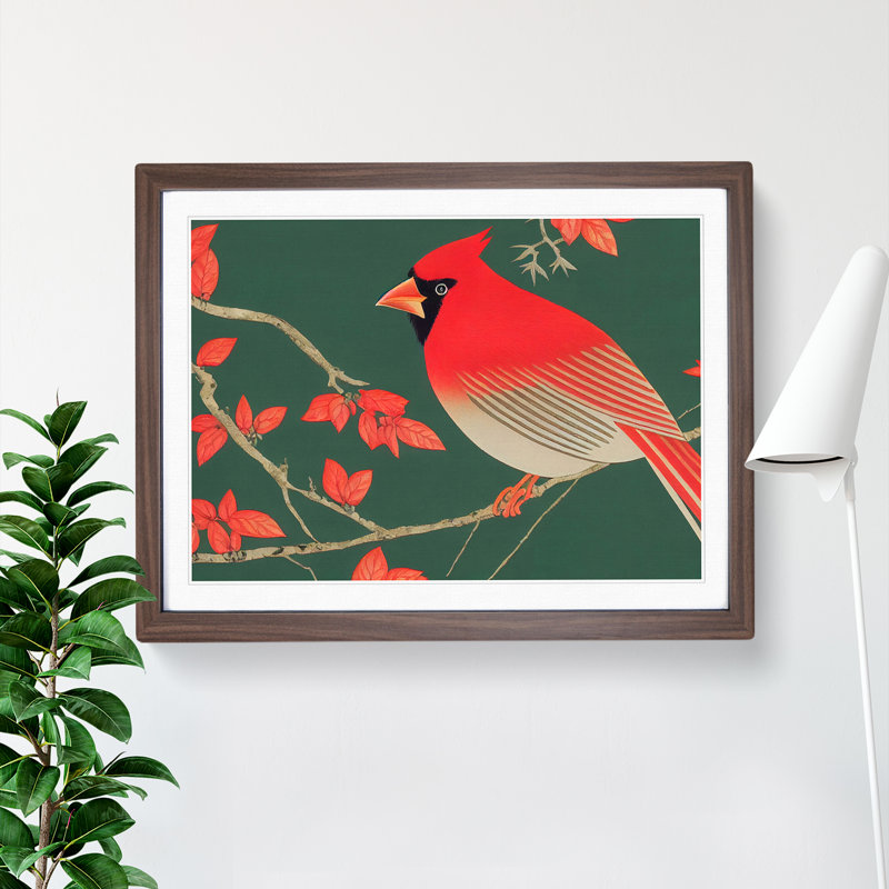 Cardinal Bird Vol.8 - Single Picture Frame Print, 25cm H x 34cm W x 2cm D, Walnut Framed