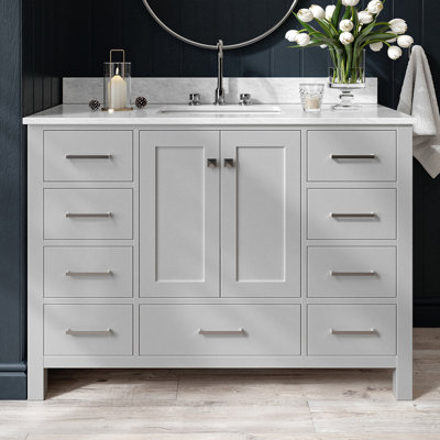 Meuble-lavabo simple en bois massif Flynt avec plateau en marbre de Carrare 0,75 po Flynt