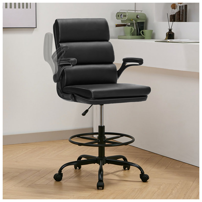 Drafting Chair Tall Office Chair With Adjustable Footrest Ring, Black