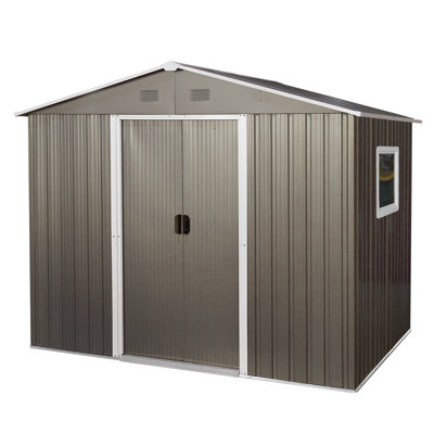 8Ft X 6Ft Grey Metal Outdoor Storage Shed - Robust Galvanized Iron Build, Punched Vents For Air Circulation, Sliding Door With Lock, Simple Assembly Utility Tools Frame, Easy To Build Garage