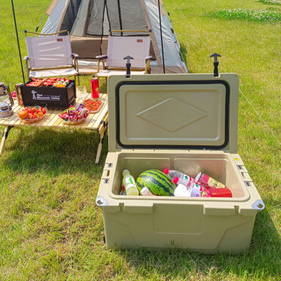 65Qt, Khaki, Beer Cooler, Camping, Barbecue, Outdoor Events, Superior Insulation, Sealing, Safe Food - Grade Interior, Exterior, Heavy Duty Rubber Khaki 65 Quart Can Cooler For Outdoor, Fishing &