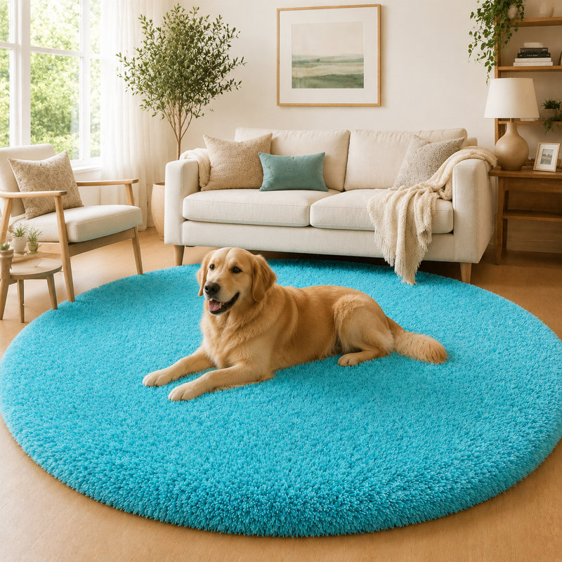 6x6 ft Tiffany Blue Round Rug for Bedroom Room Fluffy Circle Rug Furry Carpet Shaggy Circular Fuzzy Washable Non-Slip Large Area Rug Soft Indoor for Living Room Cute Aesthetic Home Decor