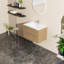 Meuble-lavabo mural de 30 po avec design flottant, tiroirs à fermeture en douceur, finition noyer, espace de rangement spacieux pour les articles essentiels 30 po en noyer, système de fermeture en douceur, grand Mid-Century moderne