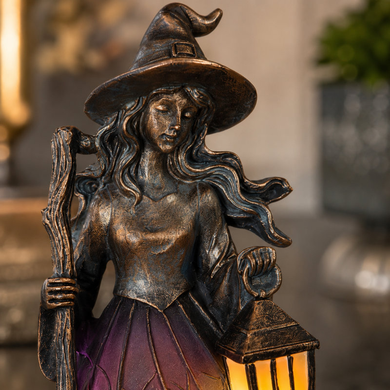 Statue de jardin d'Halloween sorcière solaire 8,27 "avec lanterne DEL, Bronze/Purple