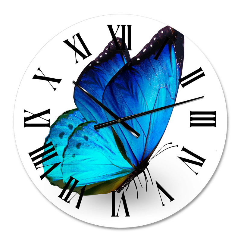 Vibrant Blue Butterfly - horloge murale moderne, Moyen