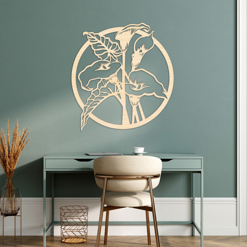 Art mural circulaire avec fleur et feuilles - ACM blanc (30 po x 32 po), H 30 po x l 32 po x P 0,25 po, Blanc