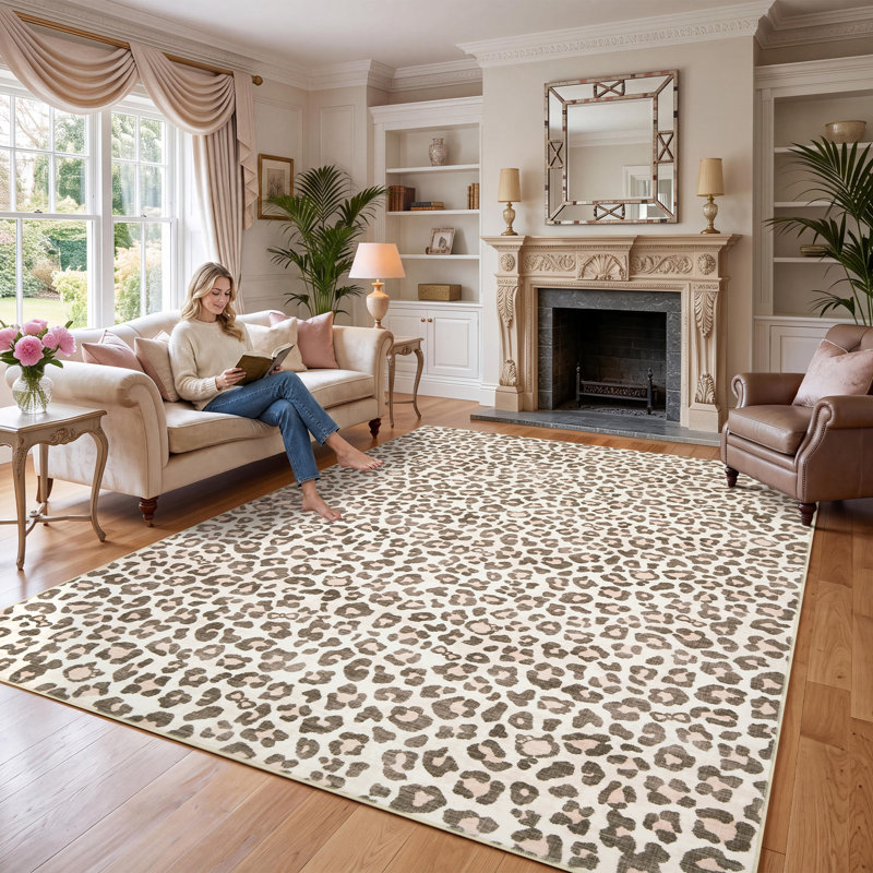 Tapis lavable pour tapis de salon, Beige/Brown, 8*10