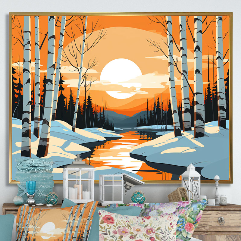 Paysage d'hiver Bolt - Paysage d'hiver, Cadre flottant doré, H 24 po x l 32 po x P 1 po