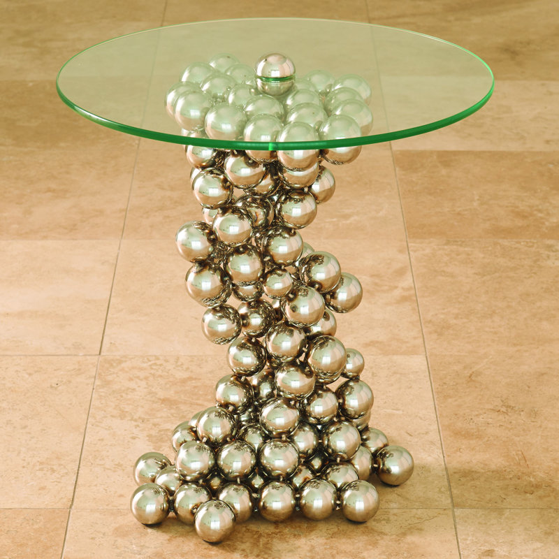 Sphere Nickel Finish Metal & Glass Round Table