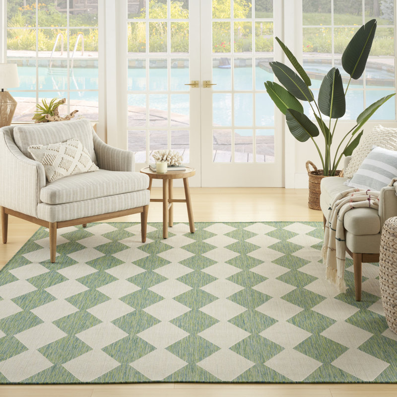 Tapis intérieur / extérieur rectangulaire Positano, Rectangle 4 pi x 6 pi, Bleu vert