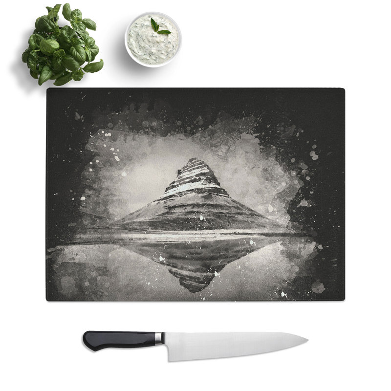 Tempered Glass View of Kirkjufell Mountain in Iceland Paint Splash Chopping Board, 20 cm x 28.5 cm
