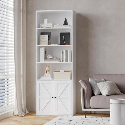Bibliothèque industrielle de 71,4 pouces de hauteur, bibliothèque autoportante avec portes, bibliothèque de style campagnard, 6 tablettes de rangement pour le bureau à domicile, le salon, la chambre à coucher