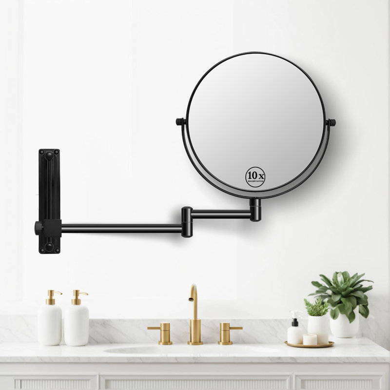 Miroir de maquillage mural 8 po avec miroir de grossissement × 10, Noir