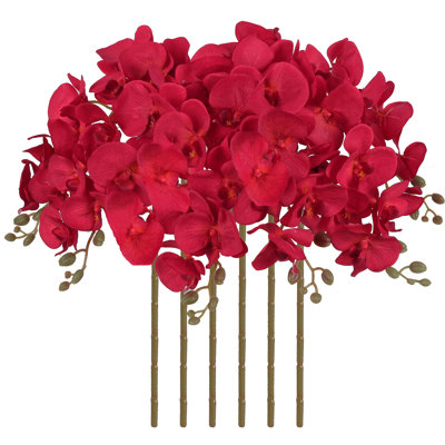 6 PCS Faux Orchid Velvet Orchids 38 Inch Orchids Artificial Flowers Real Look Long Stem Artificial Flowers For Tall Vase For Home Wedding Decoration