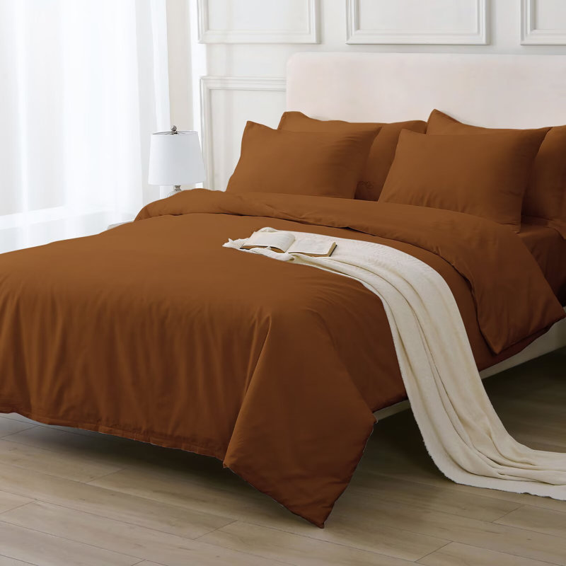 100% Cotton Duvet Cover Set Stone Washed Vintage Long-Staple Bedding Set, King Duvet Cover + 2 King Pillowcases, Orange