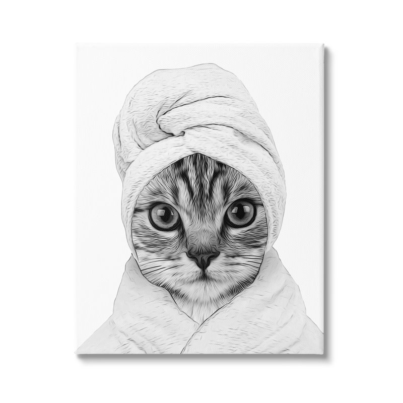 Drôle de chat dans un peignoir, impression sur toile, H 48 po x l 36 po x P 1,5 po