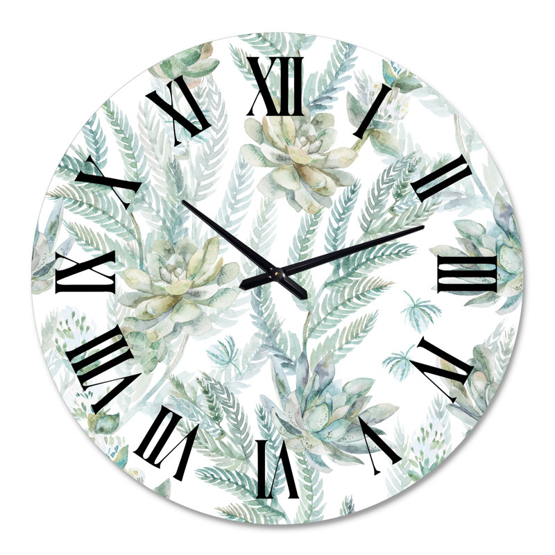 Motif floral de plantes grasses fougères épines - horloge murale, Grand