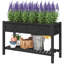 Lit surélevé pour jardin, 47 po x 22 po x 31,5 po Boîte à fleurs surélevée en bois avec tablette de rangement, trous de drainage et doublure, noir-1495457952