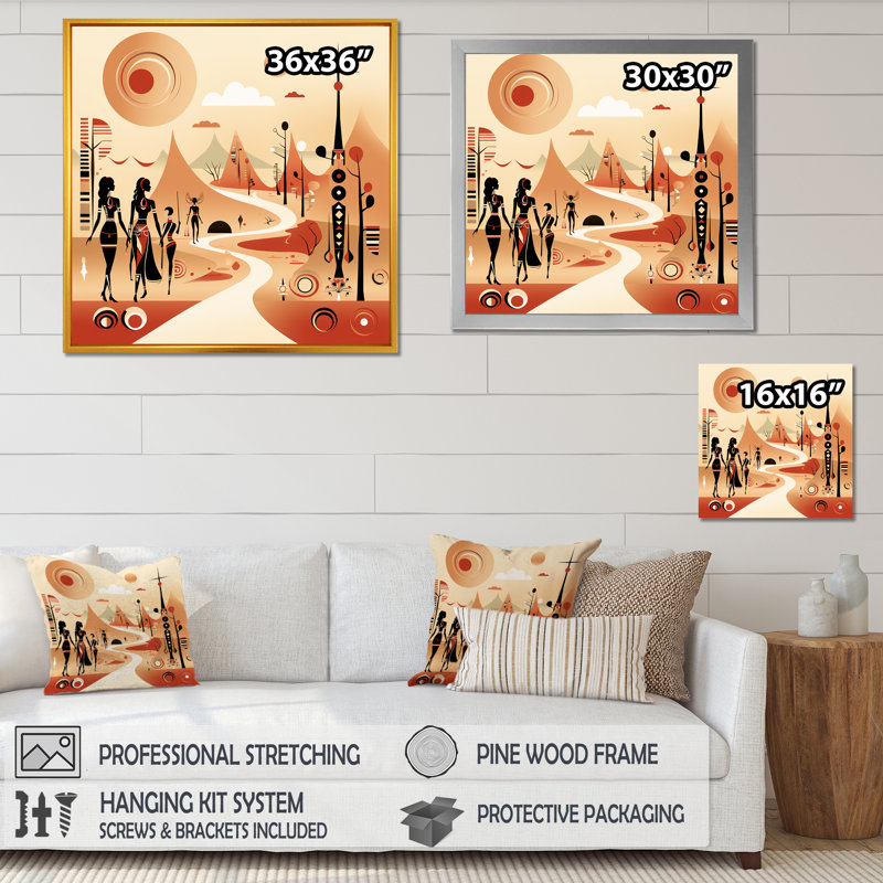 Art mural beige africain San Bushmen Odyssey I - Meercat, Cadre flottant noir, H 36 po x l 36 po x P 1,5 po