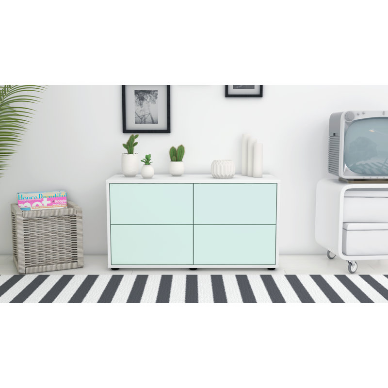 Hassan 92cm W Chest of Drawers, White/Light Blue