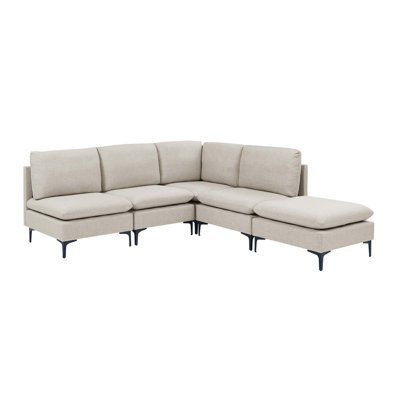 Linen Modular Sectional Sofa with Tall Metal Legs