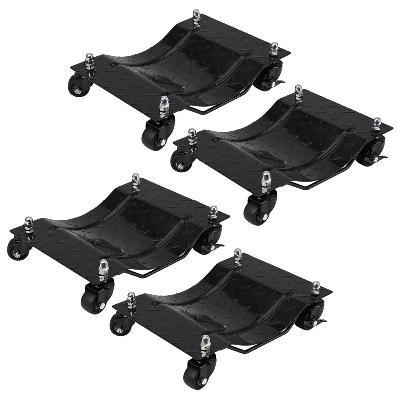 Heavy-Duty Car Wheel Dollies Set of 4 – 6000lbs Capacity, 360° Rotating Nylon Wheels, Brakes, Industrial Vehicle Moving Base for Cars, Trucks, Trailers, Motorcycles – Black Heavy-Duty Upgraded Version