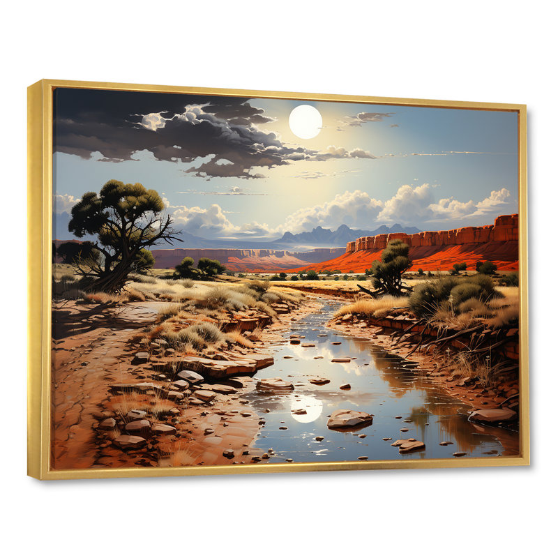 «Moonlit Sunset On Canyon Landscape I - Canyon & Desert», art mural, Cadre flottant doré, H 34 po x l 44 po x P 1,5 po