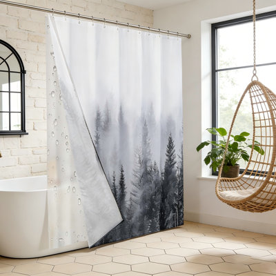 Ensemble de rideau de douche imperméable 3 en 1 et doublure en Peva transparent Rideau de douche gris forêt avec 12 crochets de rideau de douche en métal double face pour salle de bain - l 72 x L 72