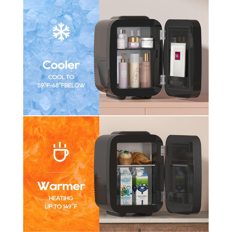 4L/6-Can Mini Skincare Fridge With Dimmable LED Light Mirror – Portable Cooler & Warmer For Cosmetics, Food, Drinks | Ideal For Bedroom, Office, Dorm,Mirror
