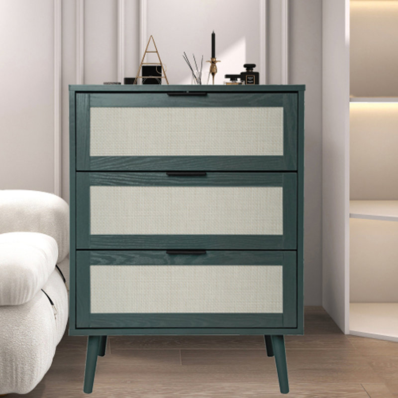 Commode 3 tiroirs Coron, Vert / ivoire