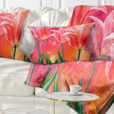 Tulipes dans un abat-jour rouge - Coussin décoratif à imprimé floral