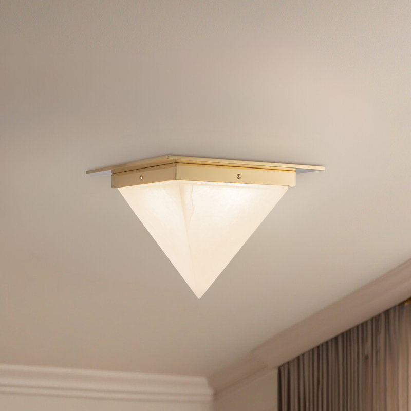 Mineral 11-in Brass Flush Mount, Alabaster, Brass