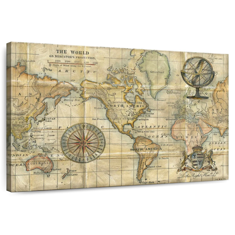 Aliaz Brown Antique World Map, 26" H x 39" W