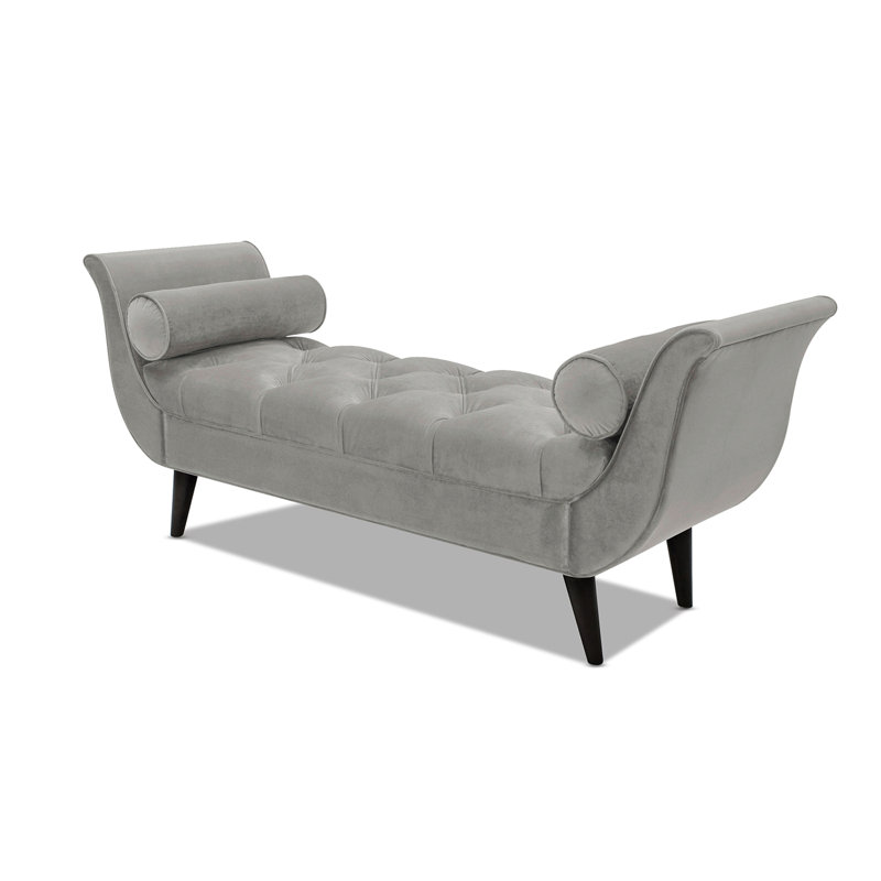 Banc d'entrée touffeté à accoudoirs évasés, velours, Gris