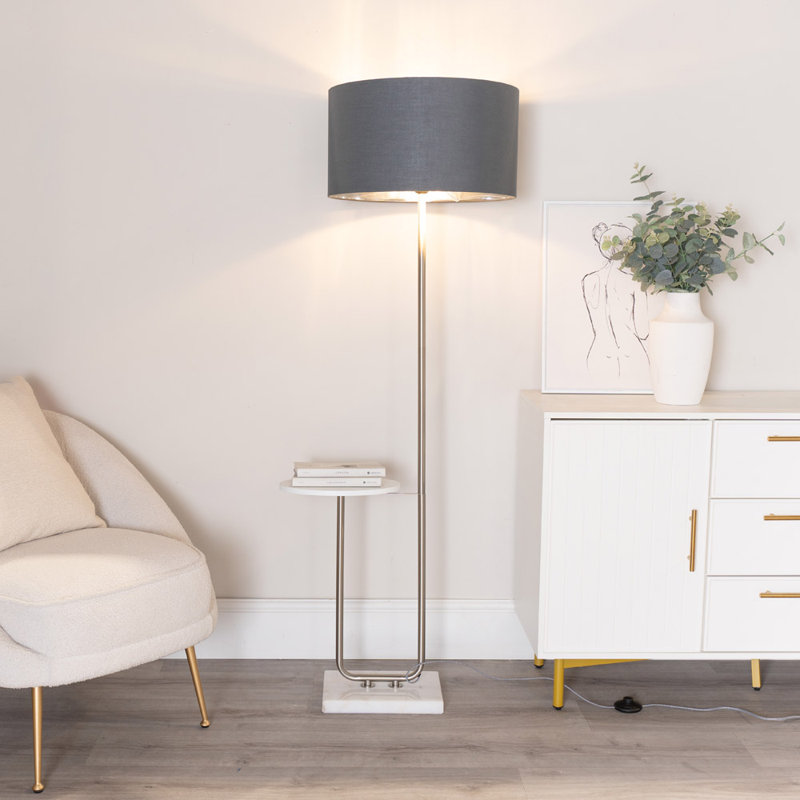 Bangerter 146cm Traditional Floor Lamp, Brushed/White, No, Grey