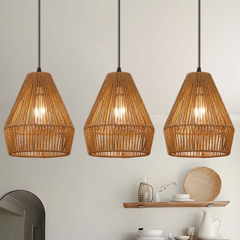 Ensemble de 3 luminaires suspendus Yingst, Bois