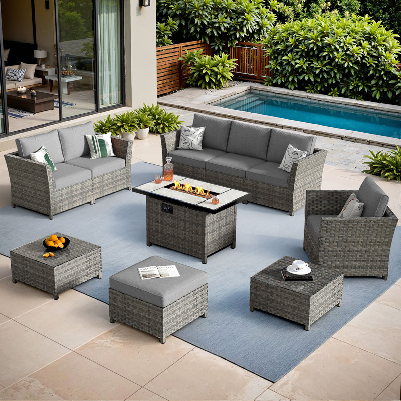 Ignatz 10 - Piece Patio Furniture Set With Cushions, Gray