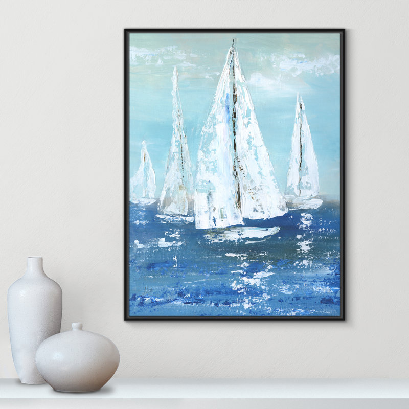 Voiles blanches - reproduction d'art, H 41,5 po x l 31,5 po x P 2 po, Toile avec cadre noir