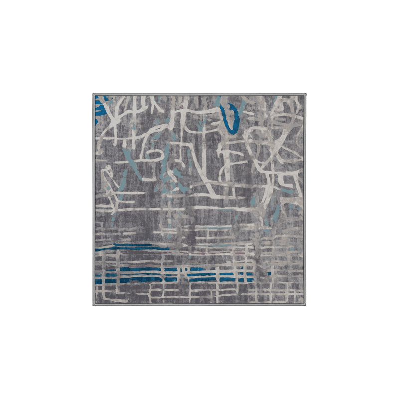 Machine Washable Gray Area Rug, Square 5'
