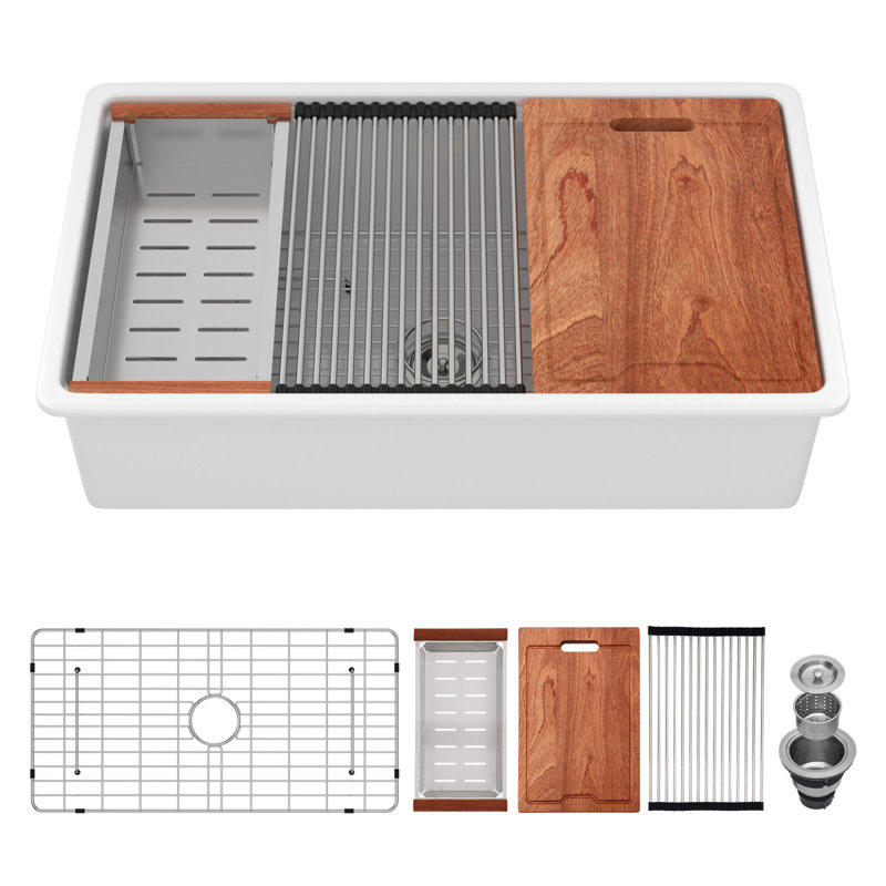 Évier de cuisine polyvalent en céramique blanc rustique parfait pour les cuisines modernes - 33 po