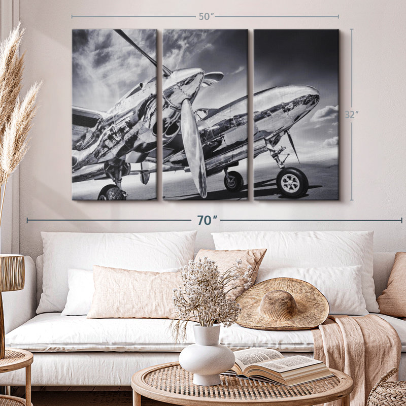 " Monochrome Silver Plane ", 50" H x 32" W x 1.25" D