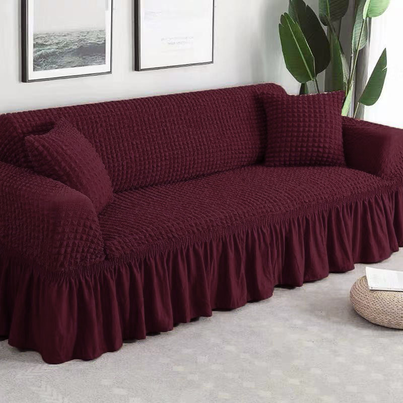 Box Cushion Sofa Slipcover, 25" H x 118" W x 18" D, Wine Red Polyester Blend