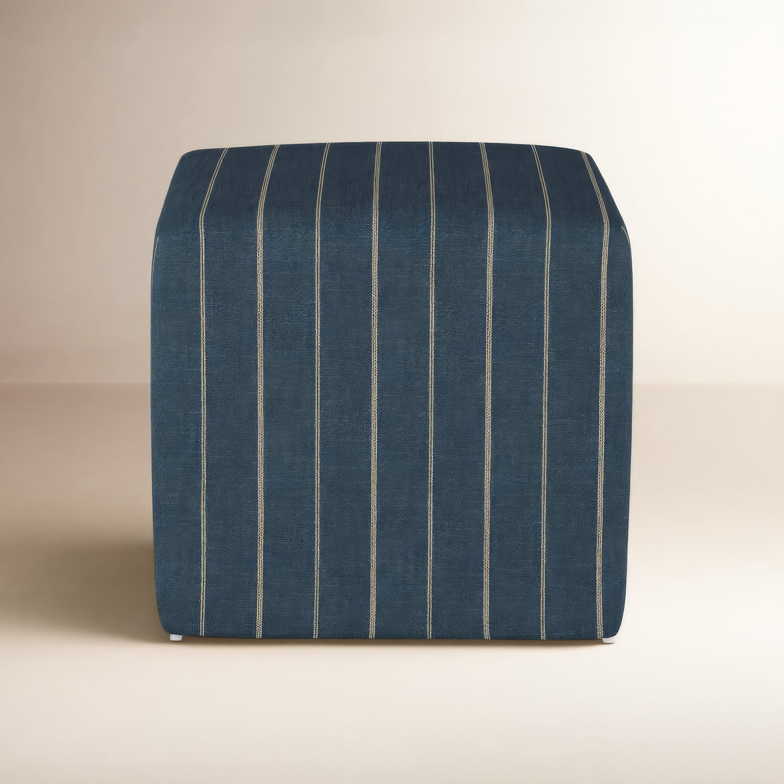 Era Upholstered Ottoman, Fritz Indigo Stripe