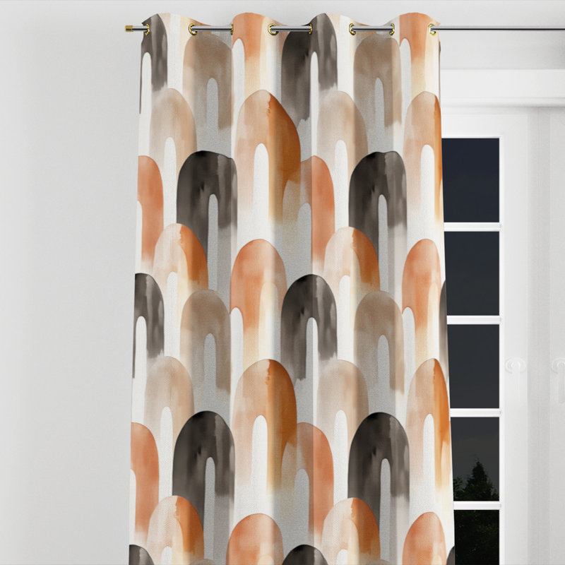 Arc Room Darkening Curtains - Orange Boho Calm Arches Grommet Curtain - 1 Panel, Gold Grommets, 52" W x 63" L