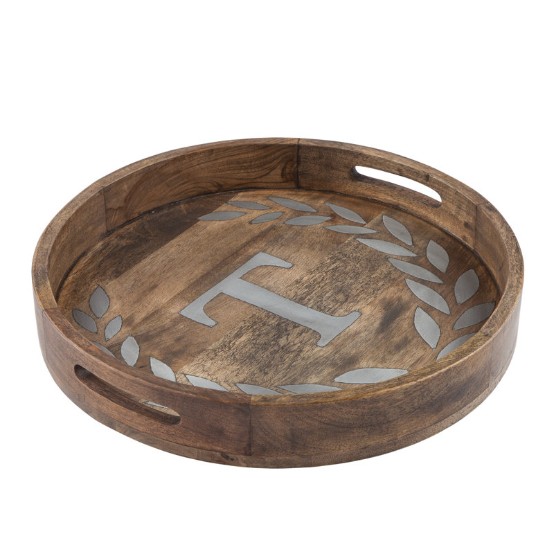 Heritage Collection Mango Wood Round Tray With Letter "T", T