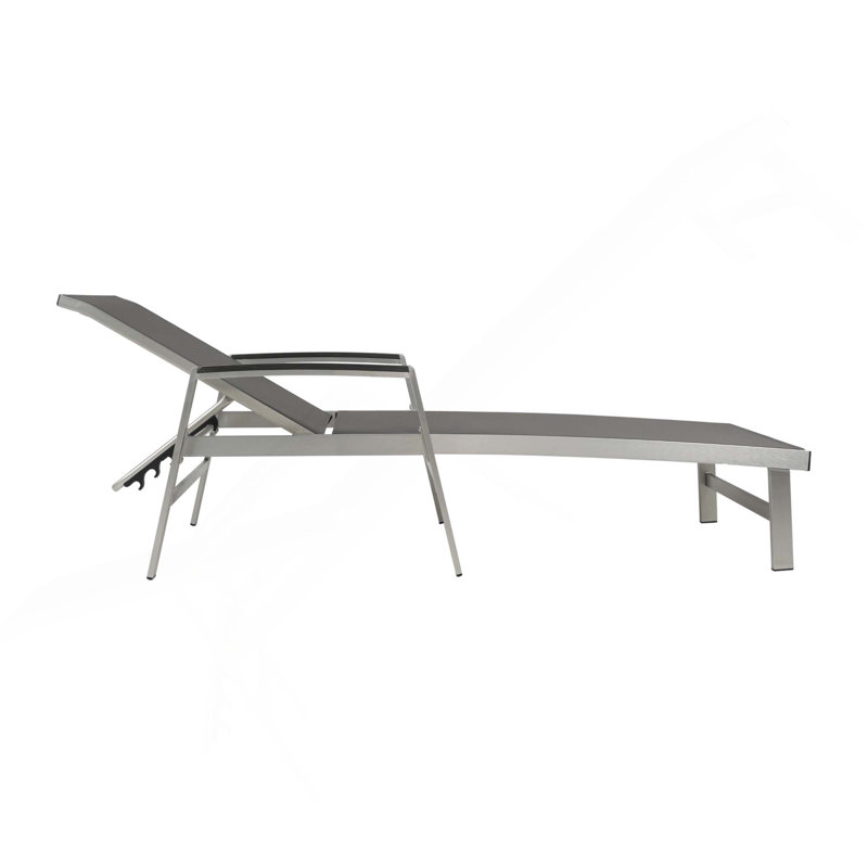 1PC Patio Rust Resistant Aluminum Frame Chaise Lounge With Mesh Seat & Armrest, Gray