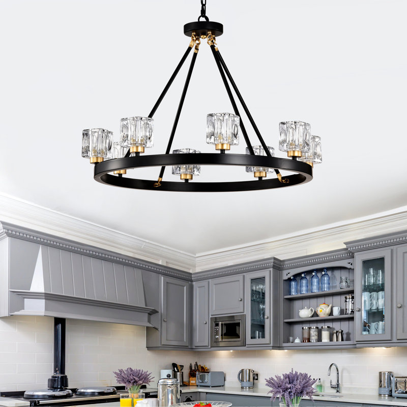 Noir mat + lustre en roue de chariot de style lustre en cristal de style campagnard pour salon