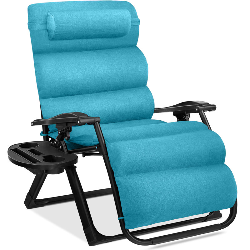 Fauteuil surdimensionné à gravité zéro, fauteuil inclinable pliable avec coussin amovible, plateau latéral, Bleu