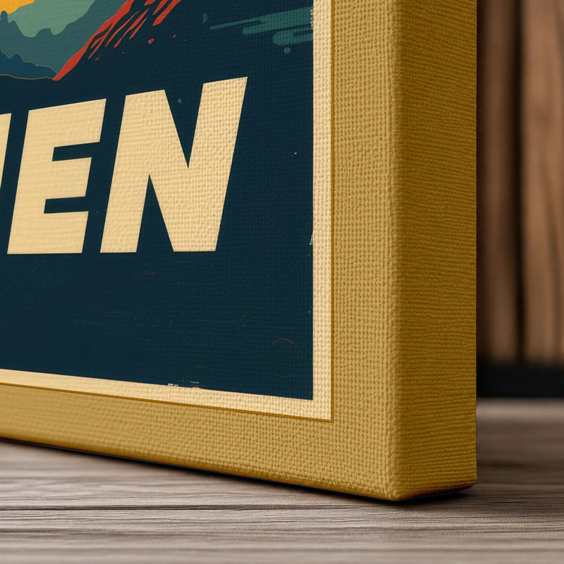 Alien Visitor Retro - Wrapped Canvas, 24x16 - 61.0 x 40.6 cm, Ochre Border