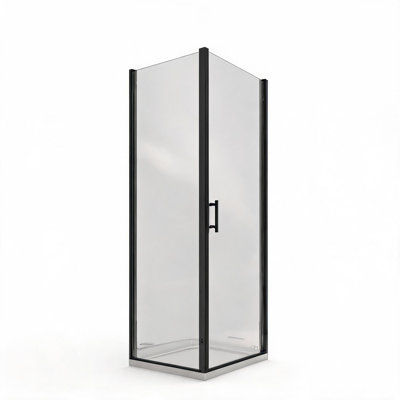 Porte de douche pivotante à demi-cadre en aluminium noir mat 61 cm x 183 cm (24 po x 72 po), verre trempé de 6 mm et film anti-explosion